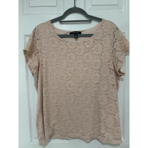 Women's Ellen Tracy Light Pink Stretch Top Floral Lace Overlay Plus 1X - Picture 1 of 4